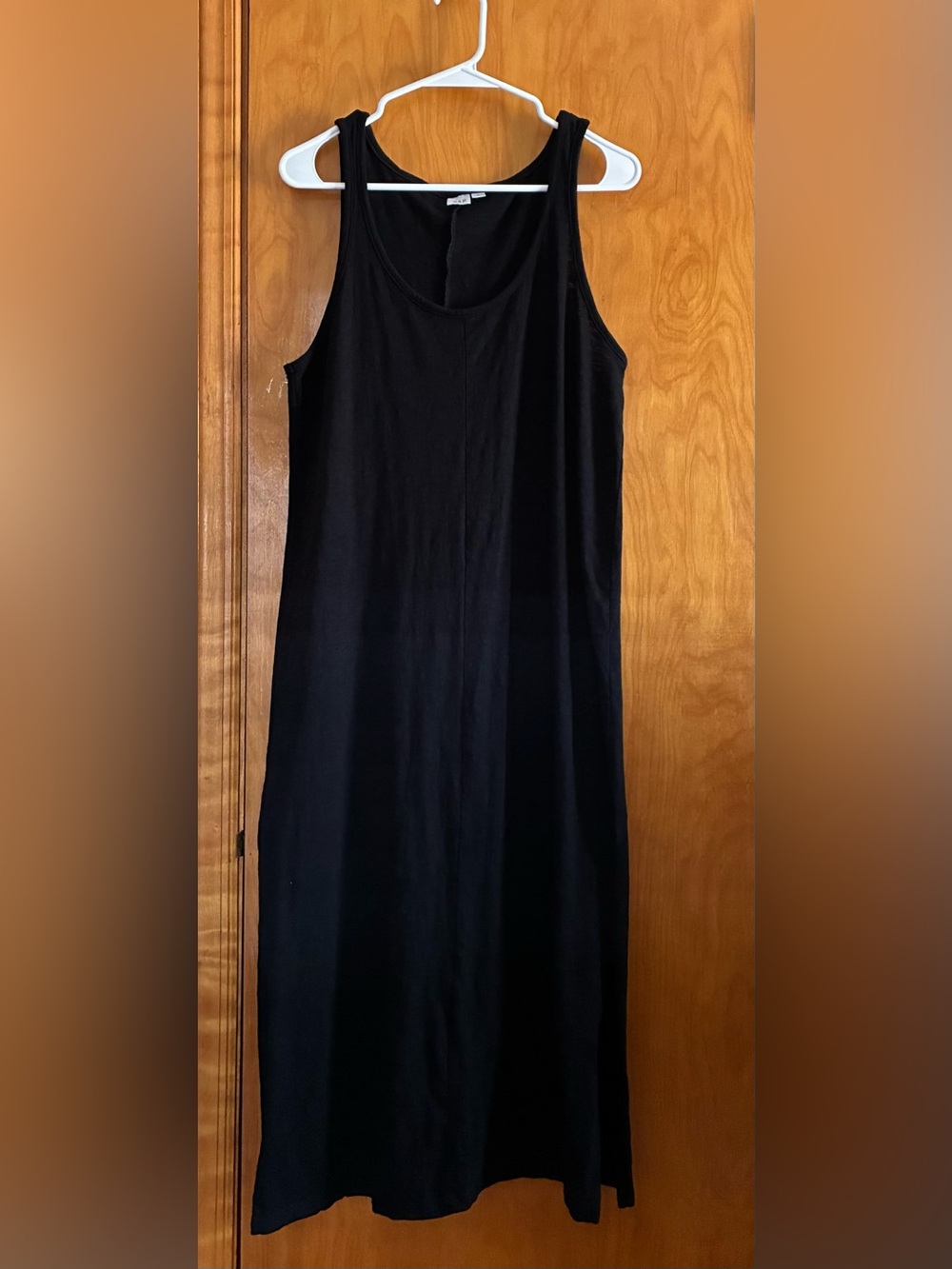 Gap Women’s Black Cotton Midi Dress, slits on sides, no pockets